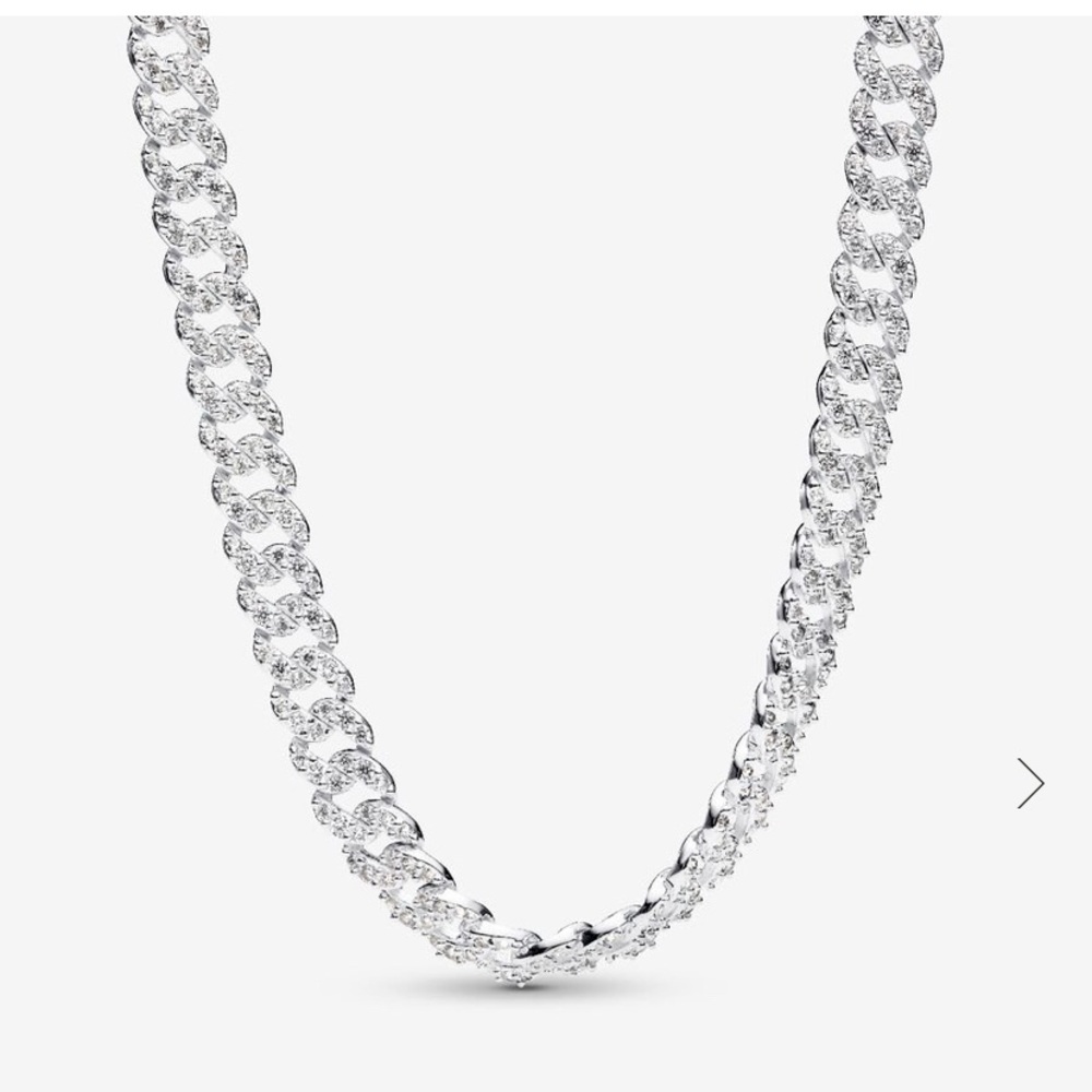 Authentic Pandora Pave Cuban Chain Necklace Sterling Silver 45 CM New Condition